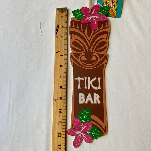 TIKI BAR Wood Sign Luau Aloha Hawaiian Hibiscus Flowers Wall Door Island Decor - Picture 7 of 8